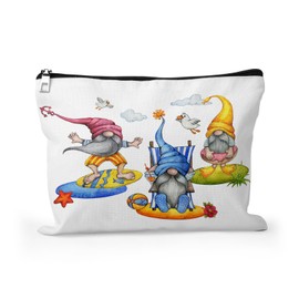 Cafl Cute Beach Gnomes Makeup Bag Cartoon Summer Gnomes Cosmetic Bag for Women Large Capacity Make Up Bag Portable Travel Toiletry Pouch Organizer 10 * 8inch