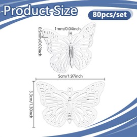 NBEADS 80 Pcs Metal Butterfly Pendants, 33x50mm Iron Hollow Butterfly Pendant Filigree Charms for Necklace Bracelet DIY Crafting Project