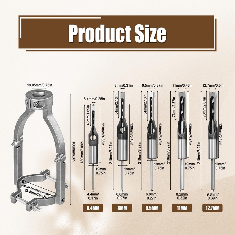 Yuqutum 6-Piece Square Hole Drill Bit Set (5 Drill Bits
