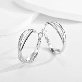 Hoop Earrings Silver Women's Earrings 925 Silver Earrings Wide Large Hoop Earrings Silver/Gold/Rose Gold Huggie Earrings for Women 29 mm, White Gold