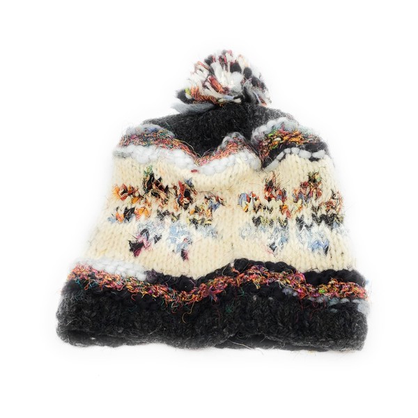 Hand Knit Wool Warm Beanie Hat Fleece Lined Snowflake Pattern