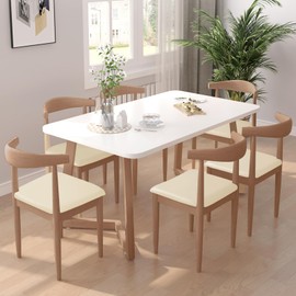 Alishomtll PU Chair Covers, Set of 4/6, Stretch Leather Seat Covers, Waterproof Seat Cover, Removable, Washable Dining Room Chair Covers for Dining Room, Kitchen, Wedding, Garden, Office (Beige, 6