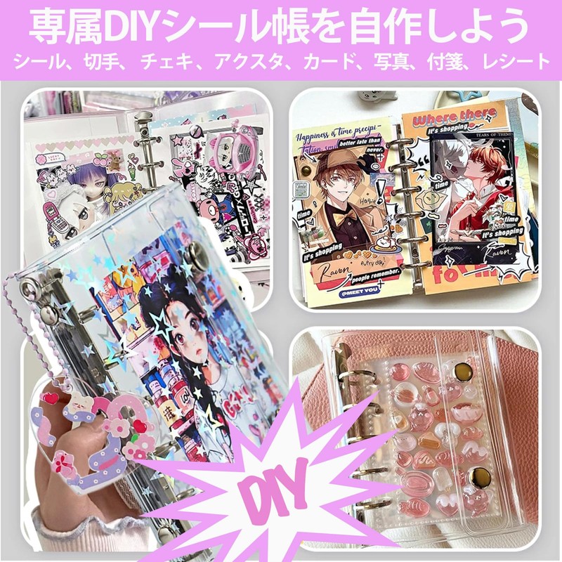 Futakuchi Clear Sticker Book, Star Pattern, A7 Mini Binder, 6