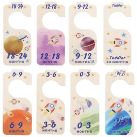 SSuirk Baby Closet Dividers for Clothes Organizer – Set of 8 Wooden Double-Sided Size Hangers for Newborn to 24 Months – Cute Nursery Decor and Practical Clothes Sorting for Baby's Closet