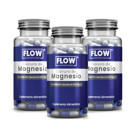 FLOW Cloruro de Magnesio 500 mg - 3 Pack (180 Cápsulas) - Apoyo Muscular y Nervioso - Suplemento Alimenticio                                          