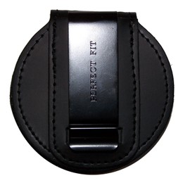 NYPD Lt or NY Dept of Corrections Belt Clip Badge Holder with Pocket and Chain (Cutout PF27, Height 2.2 inches)