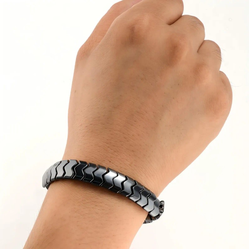 Pulsera De Hematita, Unisex, Diseño Ondulado, Elástica