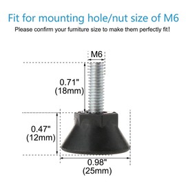 Sourcingmap M6 x 18 x 25mm Screw on Furniture Glide Leveling Feet Adjustable Leveler Floor Cover Protector for House Furniture Legs 12 Pack