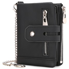 GAEKEAO Chain Wallets for Men - Bifold RFID Blocking Mens Wallet with Chain, High Security Zipper Wallet Chain Genuine Leather Wallets for Men with Anti-Theft Chain and Coin Pocket, Cartera de Hombre