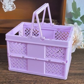 Desktop Storage Basket, Foldable Storage Box with Handle, Portable Storage Basket for Home Office School - Color: Mauve Purple, Specification: one-size