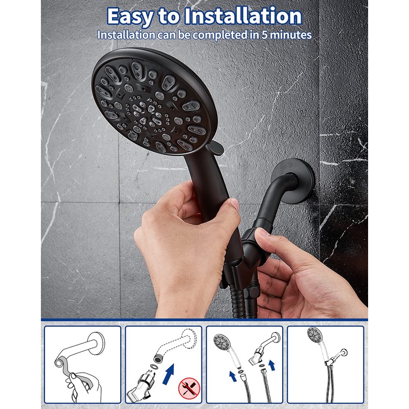 High Pressure Handheld Shower Head VMASSTONE 7-Spray Setting Showerhead Kit