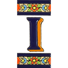 ART ESCUDELLERS Handpainted Ceramic Tile with Letter 'I', 4.29x2.13 Inches, Mediterranean Artisanal Style, Perfect for House Addresses and Signs
