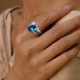 AGRULE 8 Cttw Gemstone Cocktail Rings for Men Women Sterling Silver Thick Band December Birthstone Inlaid Signet Ring Blue Topaz Ring, Size 6