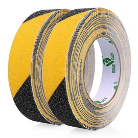 BOMEI PACK 2 Rolls 10 m x 25 mm Non-Slip Tape, Strong Safety Tape, Non-Slip, Yellow & Black, Non-Slip Safety Levels for Indoor and Outdoor Use