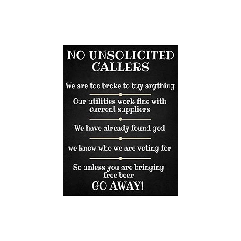 Small (150 x 200mm) Metal Sign - No Unsolicited Callers
