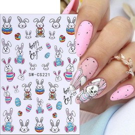 Cute Bunny Nail Stickers Easter Nail Art Sticker Decals Cartoon Bunny Nail Decals 3D Self Adhesive Egg Rabbit Chick Design Pegatinas Uñas for Women Girls Easter Day DIY Nail Decoration 4 Sheets