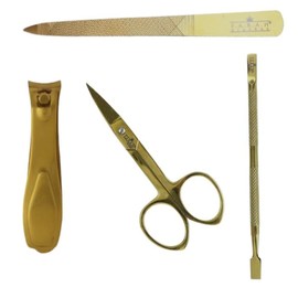 F.A.R.A.H. 4-Piece Gold Manicure Kit – Professional Gold Scissors, Nail Clipper, Cuticle Pusher, and Nail File – Premium Manicure Set for At-Home or Salon Use