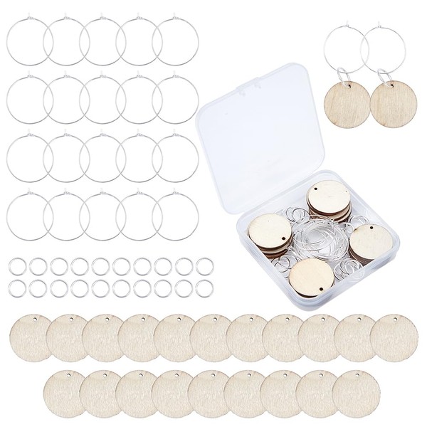 SUNNYCLUE Wooden Wine Glass Charms Tags Wood Wine Glass Identifiers Markers with 20Pcs Wood Pendants & 20Pcs Hoop Earrings Findings & 20Pcs Jump Rings for Party Favors Family Gathering