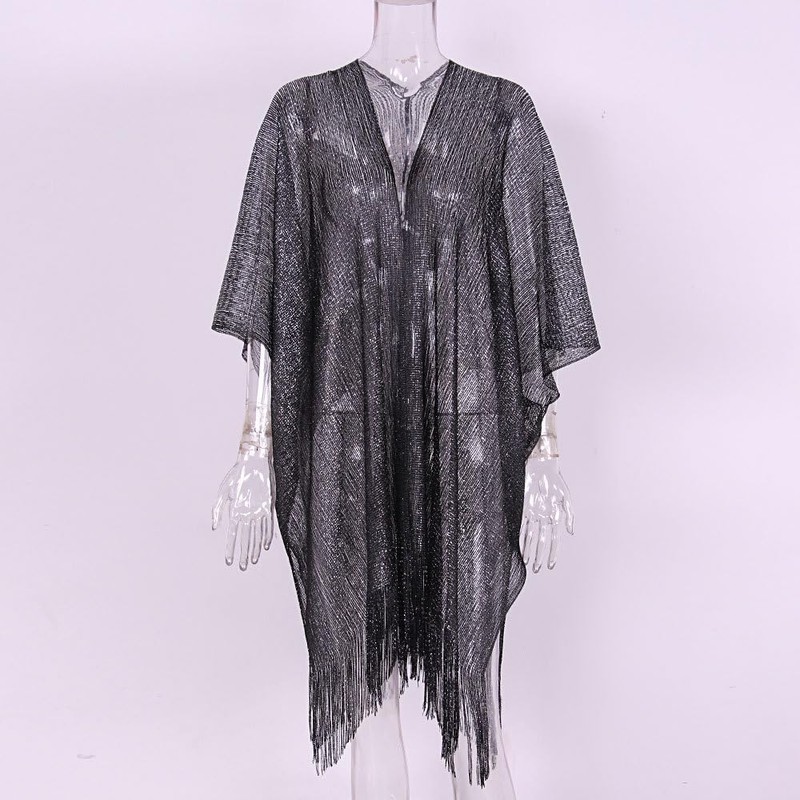 Fashion Women's Tulle Soft Fringe Short Sleeve Swimsuit Kimono Cover