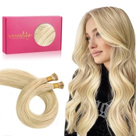 WENNALIFE I Tip Hair Extensions Human Hair Extensions For Women 100g 100s 20Inch Light Blonde Highlighted Golden Blonde Itips Rallonge Cheveux Humain Remy Itip Human Hair Extensions Straight Invisible