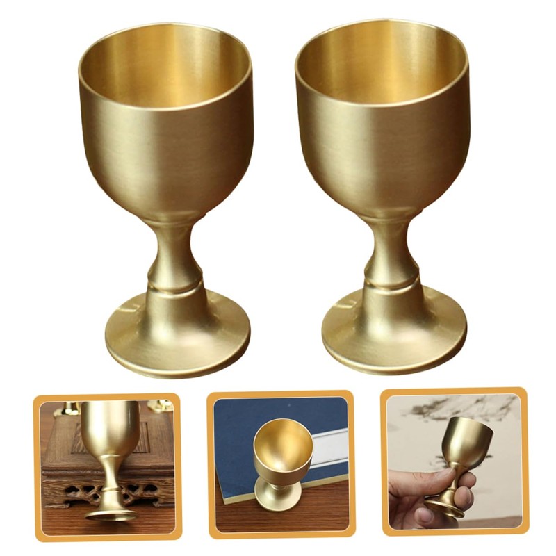 Ciieeo 3sets Antique Copper Alloy Wine Cups Delicate Holy Offering