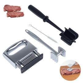 4-Piece Meat Tenderizer Tool – Includes Textured Meat Tenderizer Hammer, Stainless Steel Needle Tenderizer, ABS Mixing Stick & Cleaning Brush – 4-Piece Duty Kitchen Accessories for Steak & Chicken