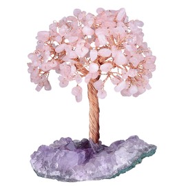 mookaitedecor Natural Rose Quartz Crystal Tree with Amethyst Cluster Crystal Base Money Tree Figures Feng Shui Desk Decoration Meditation Table Room Decor