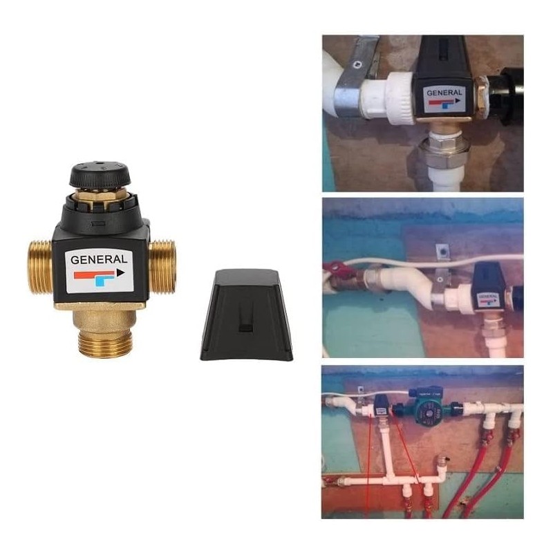DEWIN Thermostatic Mixing Valve, 3-Way Male Thread DN20 Brass Water