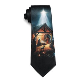 ASVP Shop Men's Nativity Scene Christmas Tie - Religious Holiday Necktie for Festive Celebrations (Angelic Nativity)