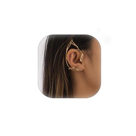Asphire Gothic Elves Ear Cuffs 2pcs Non-Pierced Cat Ear Wrap Hollow Cartilage Climber Earrings Punk Hip Hop Clip on Statement Earrings Gift for Women (Gold)