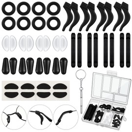 50 Pcs Eyeglasses Retainers Sets 12 Pairs Anti Slip Adhesive Glasses Nose Pads 4 Round Ear Grips 4 Silicone Ear Hooks Holders 4 Glasses Temple Tips Sleeve for Repair(Black)