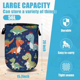 Cute Cartoon Dinosaurs Laundry Basket, Christmas Laundry Hamper Collapsible Oxford Cloth with Handle Clothes Toy Storage Bin for Bathroom Laundry Room Bedroom 15.7 X 20 Inch