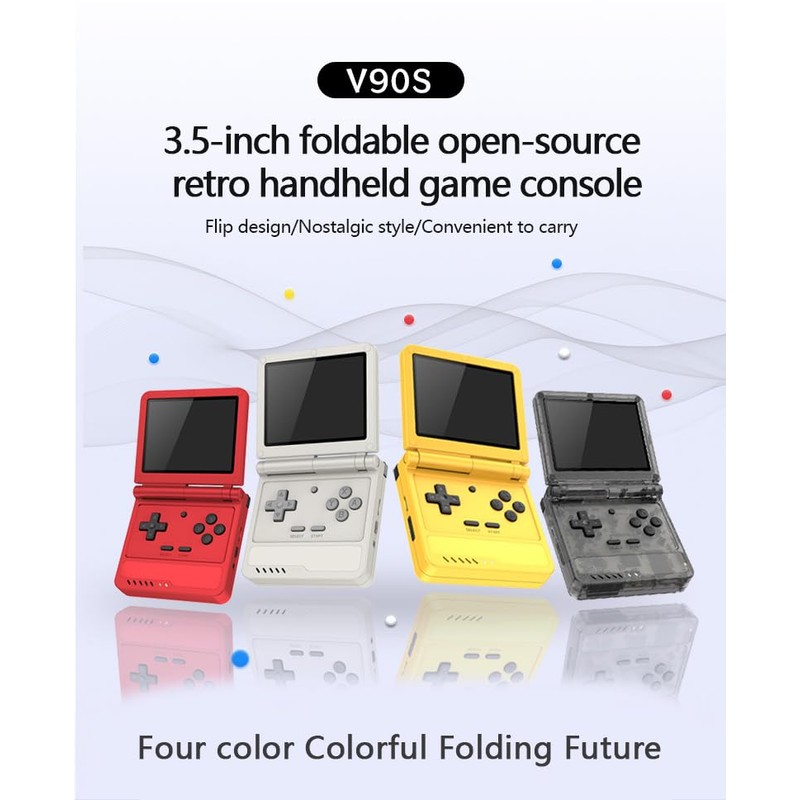 Powkiddy V90S Retro Handheld Console - 10,000+ Preloaded Games, Foldable