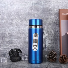 Vacuum Cup Stainless Steel Portable Large Mouth Insulated Bottle with Hand String for Business Travel Office Daily Blue 1000ml