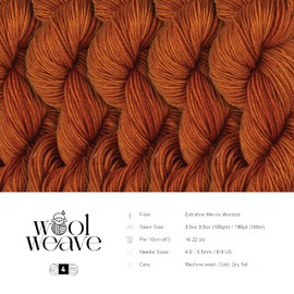 Woolweave Worsted Weight Yarn - 100% Extrafine Merino Wool Yarn for Knitting & Crocheting - Hand Dyed, Ultra-Soft & Warm - 100g Skein, 180 Yards - Machine Washable