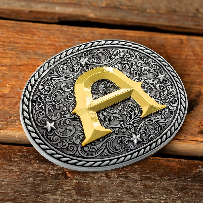 Western Cowboy/Cowgirl Initial Belt Buckle - Gold- Large, Letter Buckles