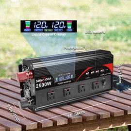 2500 Watt Inverter 12V to 110V/120V DC to AC Converter 5000W Peak, with Remote Control & LCD, 4 AC Outlets & 4 USB Ports Power Inverters for Vehicles Car Truck Boat RV Camping Solar System EPS - PRO