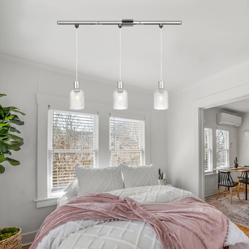 Starcurin H-Type Track Pendant Lights with Hammered Glass Shade, Modern