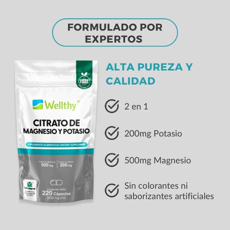 Wellthy Citrato Magnesio Potasio 220caps Sabor