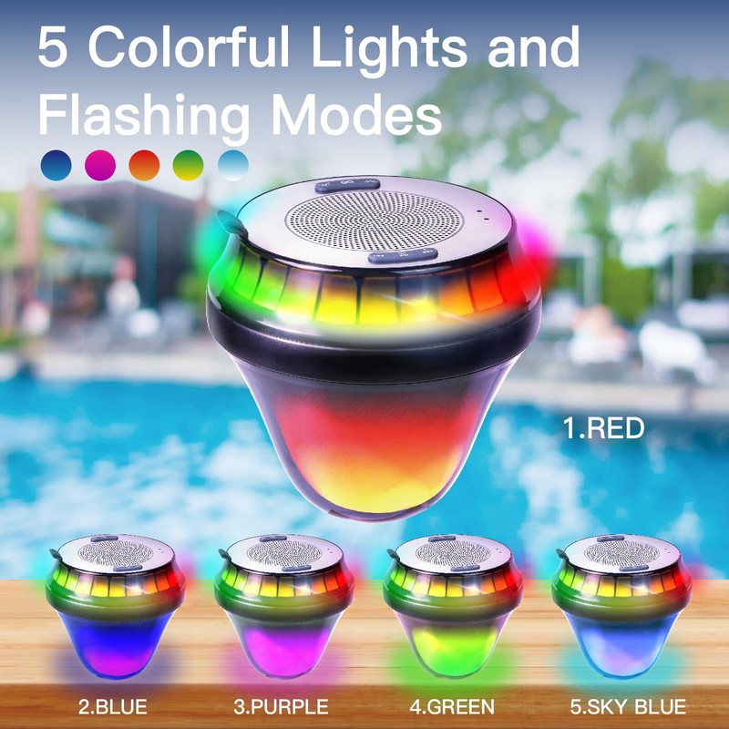 EMPERSTAR Floating Speaker for Pool with Colorful Lights, IPX7 Waterproof