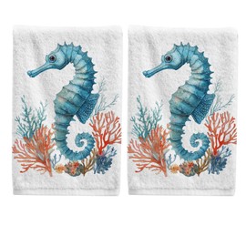 ALAZA - Juego de 2 toallas de baño 100% algodón, color aguamarina, caballito de mar, coral para baño, decoración de inauguración de la casa, regalos