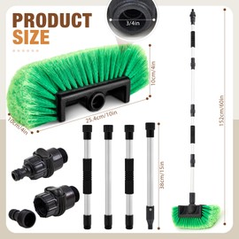 Maxdot 60 Inch Car Wash Brush with Long Handle,On/off Switch for Car Washing Brush Flow-thru Soft Bristle Head Heavy Duty Four-section Rod for Car Rv Suv Boat Exteriors House Siding Truck Solar Panels
