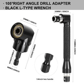 13 Piece 105° Angle Screwdriver Attachment Set, 105° Angle Wrench, 300 mm Flexible Shank Bits Drill Extension, 10 Screwdriver Bit Kits, L-Shaped Wrench, Multifunctional Angle Bit Holder