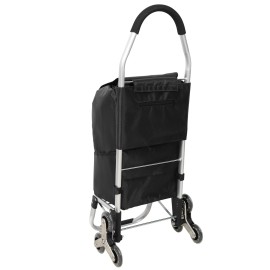 Foldable Black Shopping Trolley Cart with Waterproof Bag and Triangular Wheels