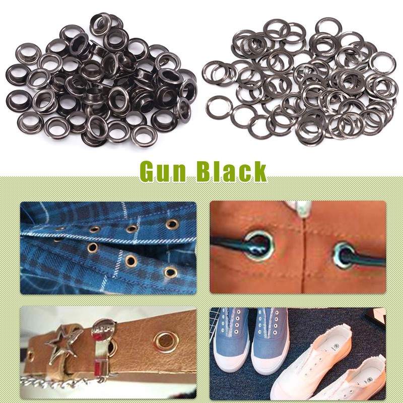 Keadic 200pcs 6mm 1/4" Gun Black Eyelets with 3 Installation