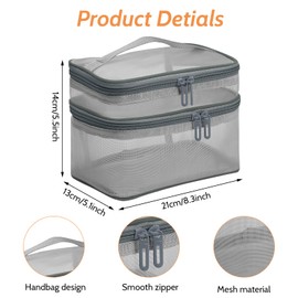 Iridsmole Travel Pouches for Toiletries, Mesh Clear Makeup Bag for Traveling, Travel Cosmetic Wash Toiletry Bag for Women, Double-Layer Transparent Toiletry Organizer with Zippers Quick-Drying