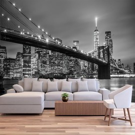 FENDROM Modern Tapestry, Brooklyn Bridge Night River View Manhattan American New York City Famous Town Image, Wall Hanging for Bedroom Living Room Dorm Decor