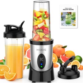 KOIOS Smoothie Blender, 900W Personal Blender for Shakes and Smoothies Kitchen with 2 No-BPA 22oz Portable Cups, Single Serve Smoothies Maker Mixer for Juices, Nutritious Recipe, Sliver
