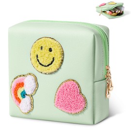 SIDESUGAR Cute Small Makeup Bag Soft PU Leather Cosmetic Bag for Women Travel Make Up Pouch for Purse Mini Cosmetic Pouch Organizer with Zipper - Mint