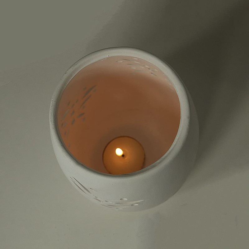 LED Solar Lantern Butterfly Ceramic White with Changing Light Colours